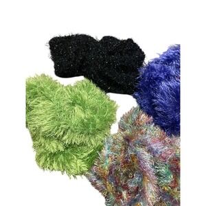 2000s Colorful Fuzzy Y2K Scarf Lot (4) - Green Blue Black Rainbow fluffy soft